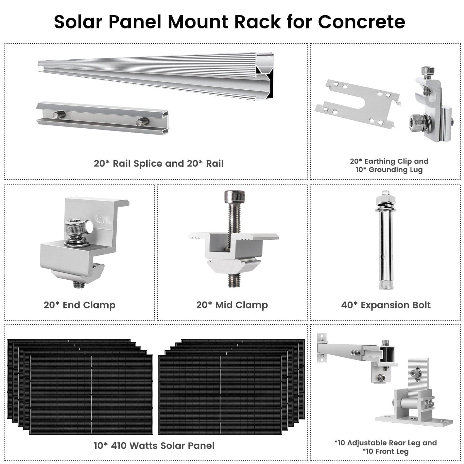 Nature's Generator 410 Watt Monocrystalline Solar Panel (10 Pack) With Solar Panel Mount Rack