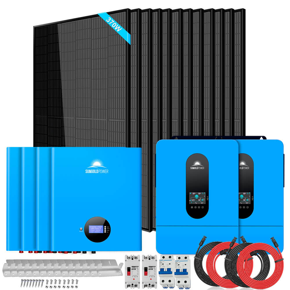 Off-Grid Solar Kit 13000W 48VDC 120VAC/240V 20.48KWH PowerWall Lithium Battery 12 X 370 Watts Solar Panels SGM-1320M