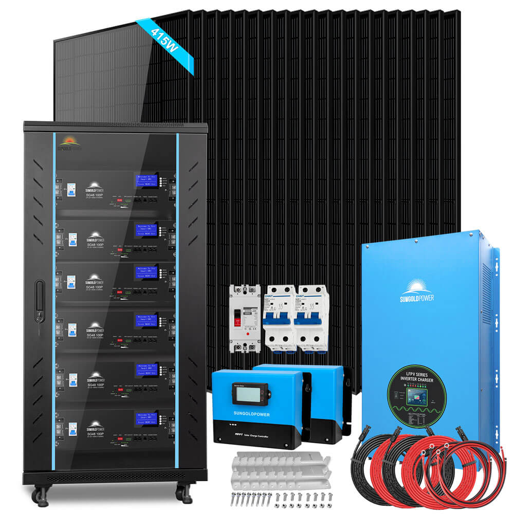 Off-Grid Solar Kits 12kW/15kW/18kW Options 120V/240V with 48v LiFePO4 Lithium Batteries & 415w Solar Panels SGR-18K20E