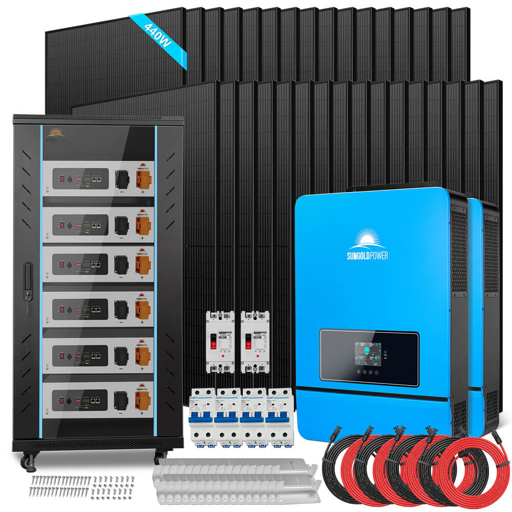 OFF GRID SOLAR KIT 20KW 48VDC 120V/240V LIFEPO4 30.72KWH LITHIUM BATTERY 32 X 450 WATTS SOLAR PANELS SGR-20K30E