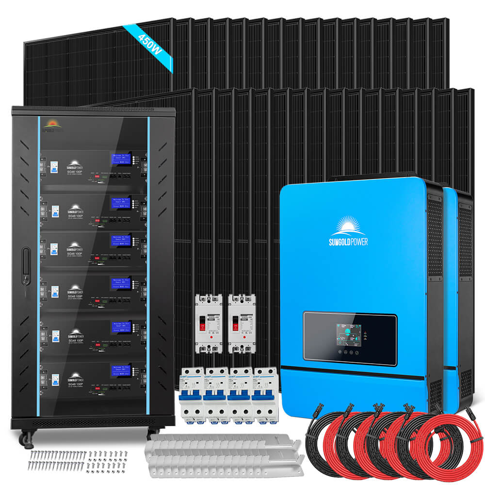 OFF GRID SOLAR KIT 20KW 48VDC 120V/240V LIFEPO4 30.72KWH LITHIUM BATTERY 32 X 450 WATTS SOLAR PANELS SGR-20K30E