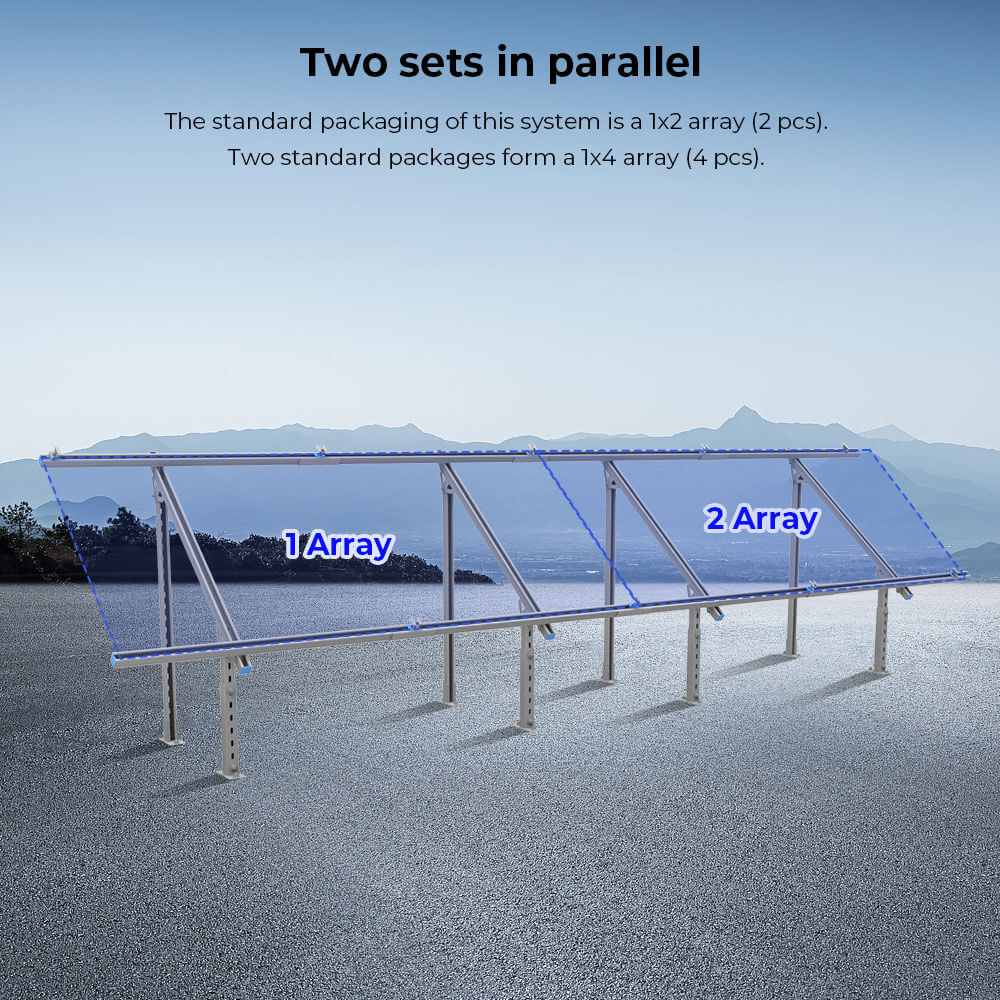Modular & Expandable Ground Mount Brackets for 2× 400W–590W Solar Panels | Heavy-Duty Adjustable