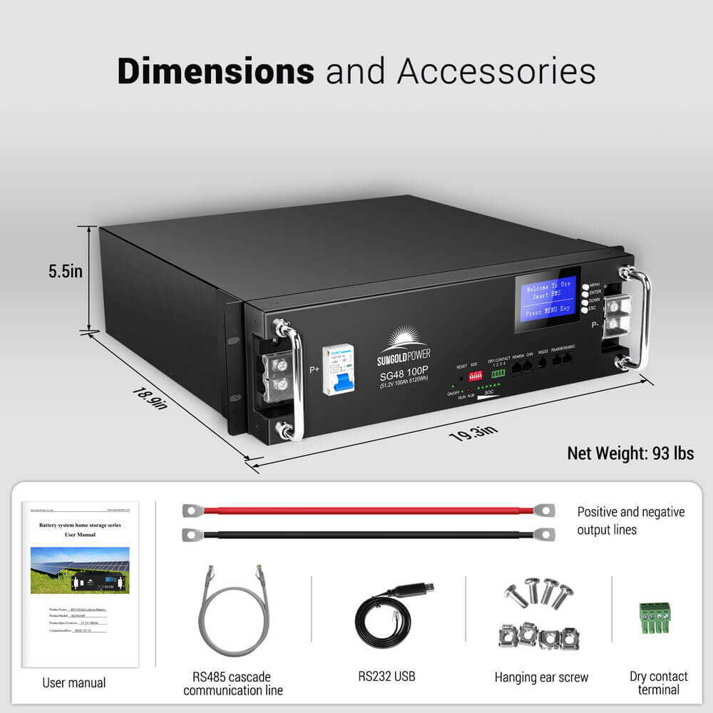 2 X 48V 100AH Server Rack LiFePO4 Lithium  Battery SG48100P UL1973 UL9540A
