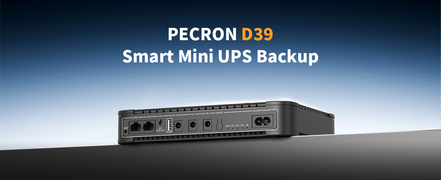 Pecron D39 DC UPS Battery Backup, 38.48Wh Small UPS for WiFi Router/Modem/Security Camera/Phone, With PoE Port, 5V/9V/12V
