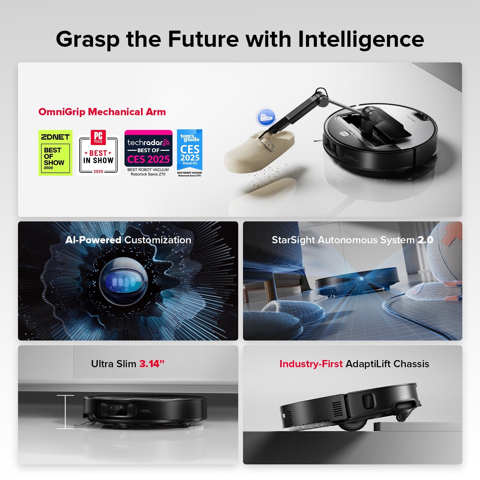 Roborock Saros Z70 Robot Vacuum with OmniGrip™ Mechanical Arm