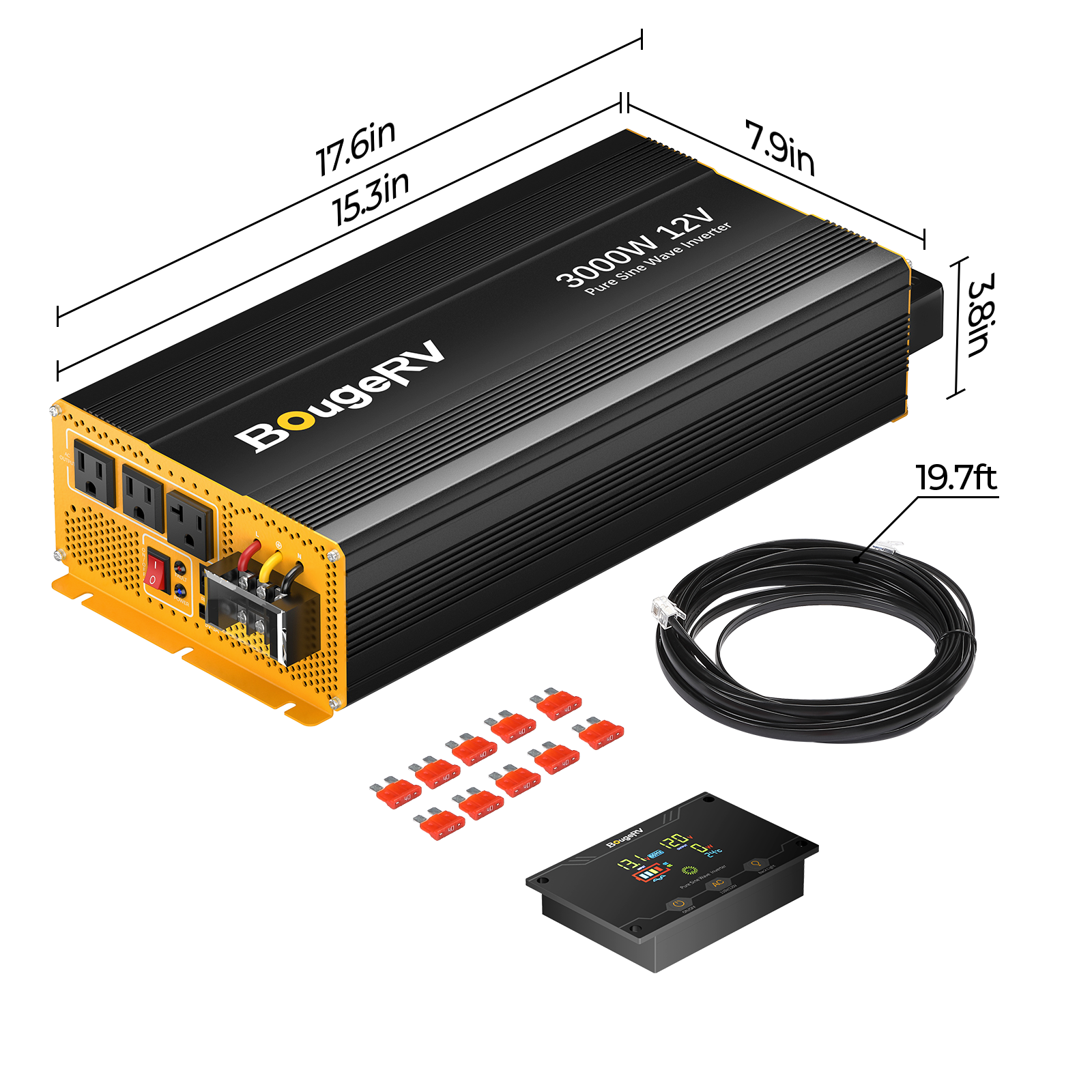 BougeRV 3000W 12V Pure Sine Wave Inverter with Bluetooth