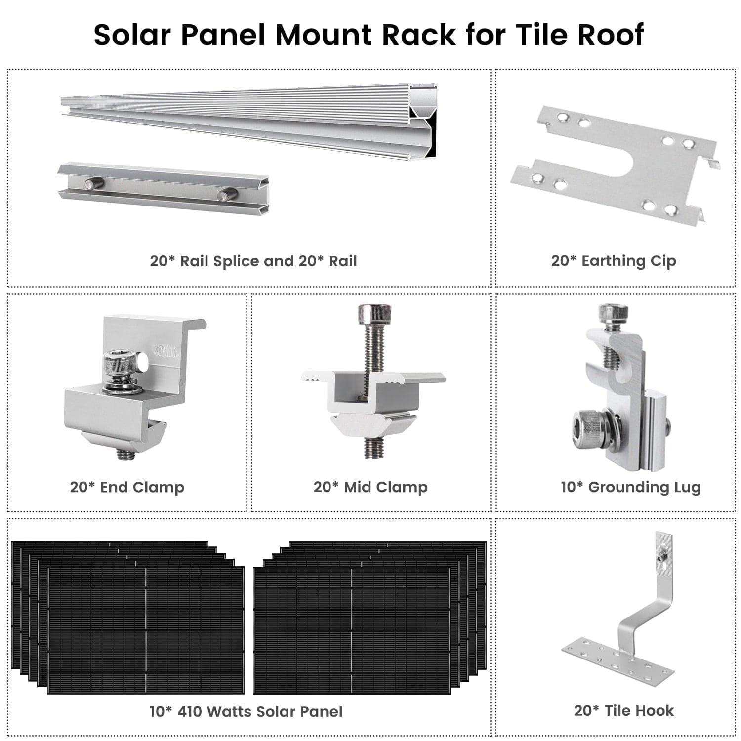 Nature's Generator 410 Watt Monocrystalline Solar Panel (10 Pack) With Solar Panel Mount Rack