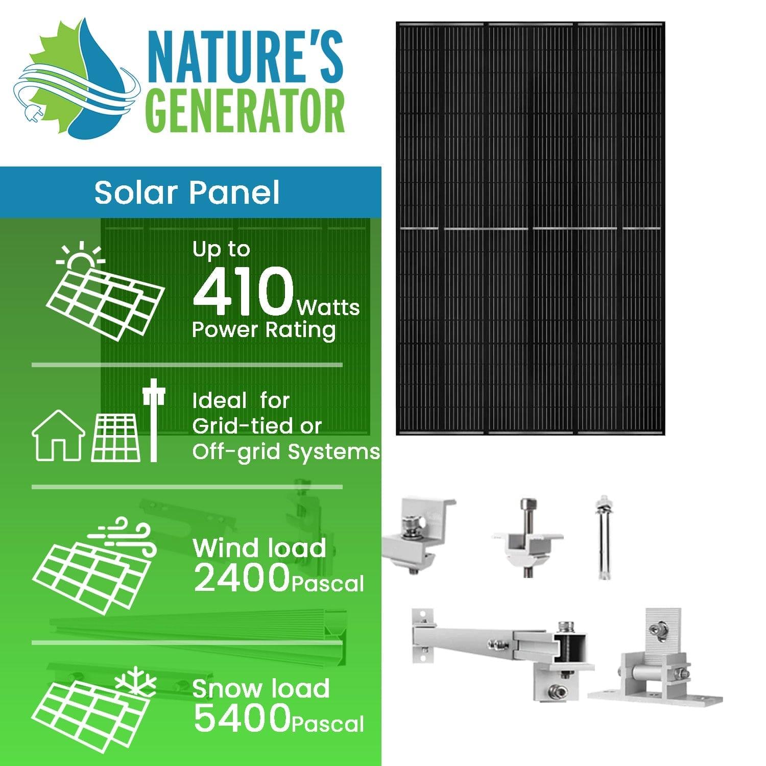 Nature's Generator 410 Watt Monocrystalline Solar Panel (2 Pack) With Solar Panel Mount Rack