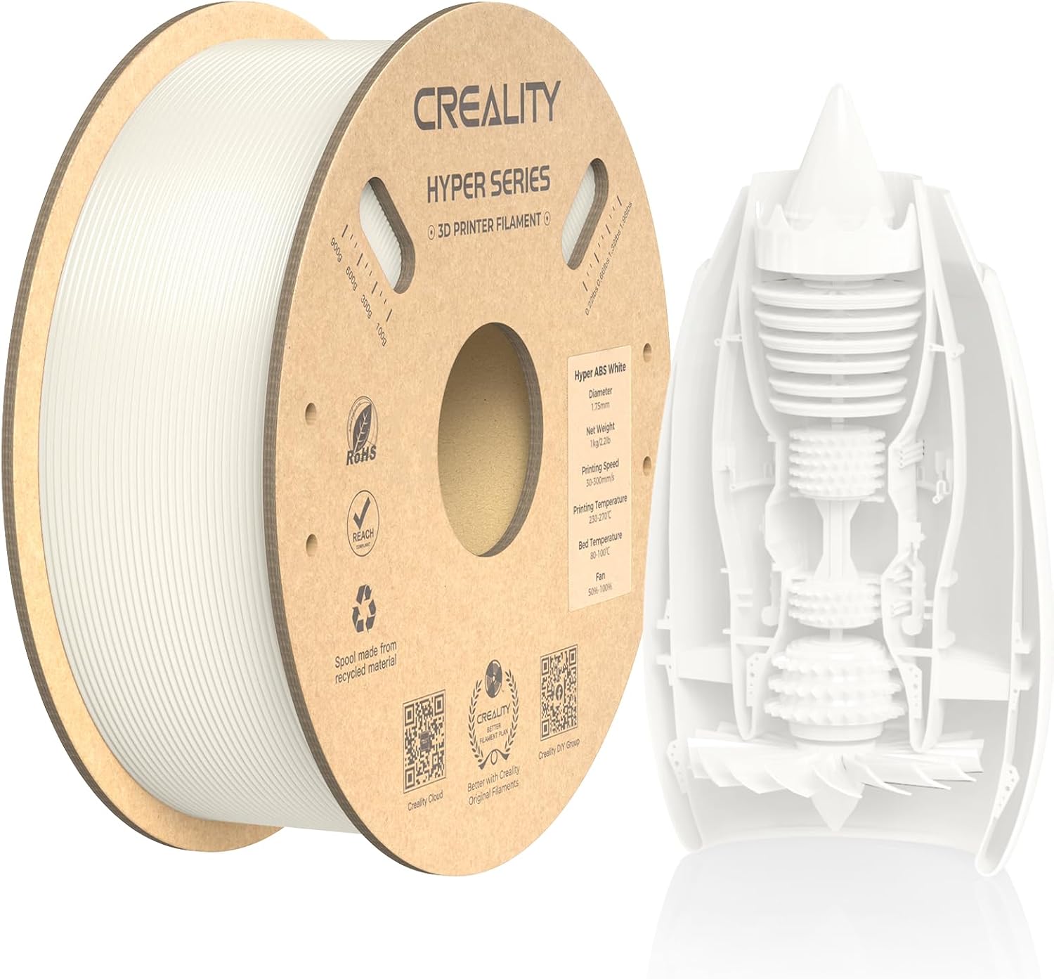 Creality Hyper ABS White Filament for K1/K1 Max/K1C