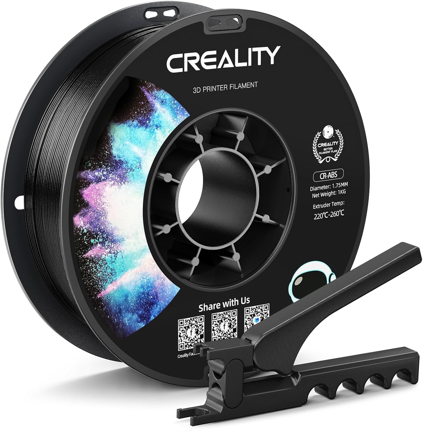 Creality ABS Filament 1.75mm Black 3D Printer Filaments, 1kg(2.2lbs)