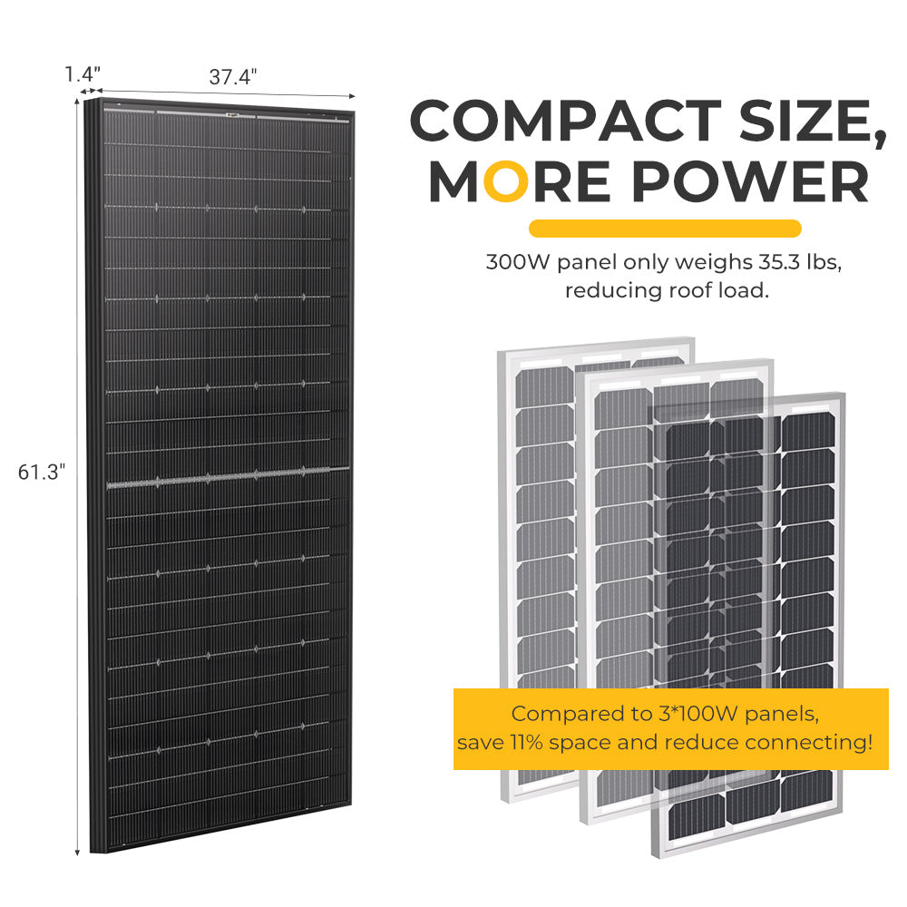 BougeRV 300 Watt N-Type Rigid Bifacial 16BB Mono Solar Panel