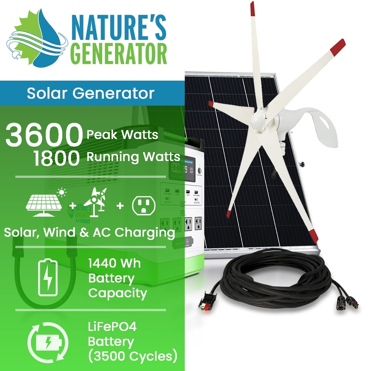 Nature's Generator Lithium 1800 Solar and Wind Generator
