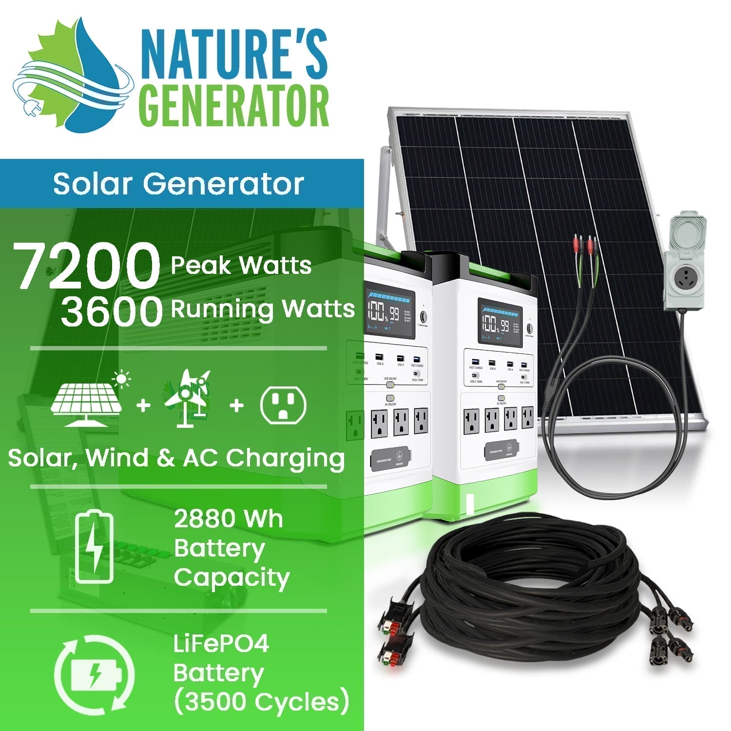 Nature's Generator Lithium 1800 Solar Generator and Transfer Switch