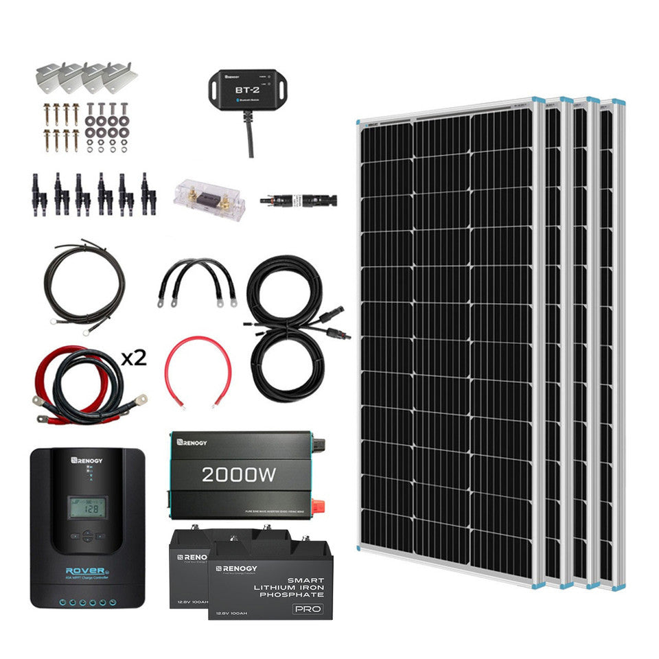 Renogy 400W 12 Volt Complete Solar Kit with Two 100Ah Deep-Cycle AGM / LiFePO4 Batteries SKU: RKIT400DAP2-US AGM Batteries