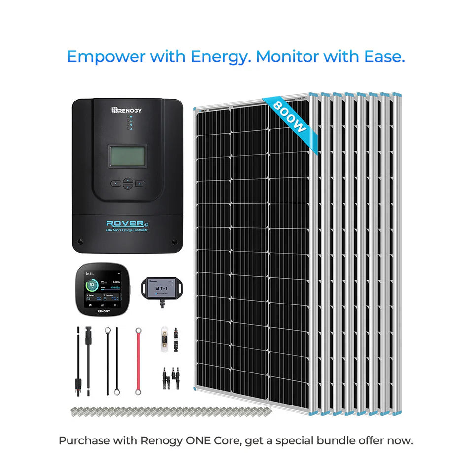 800W 12V/24V Monocrystalline Solar Premium Kit w/Rover 60A Charger Controller SKU:  RKIT800DPM-RVR60-US