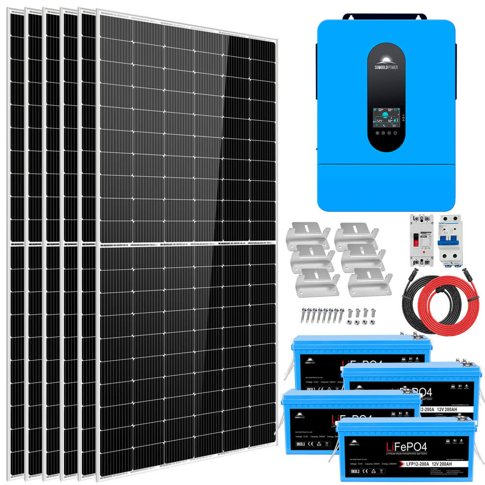 Complete off Grid Solar Kit 6500W 48V 120V/240V output 10.24KWH Lithium Battery 2700 Watt Solar Panel SGK-65PRO