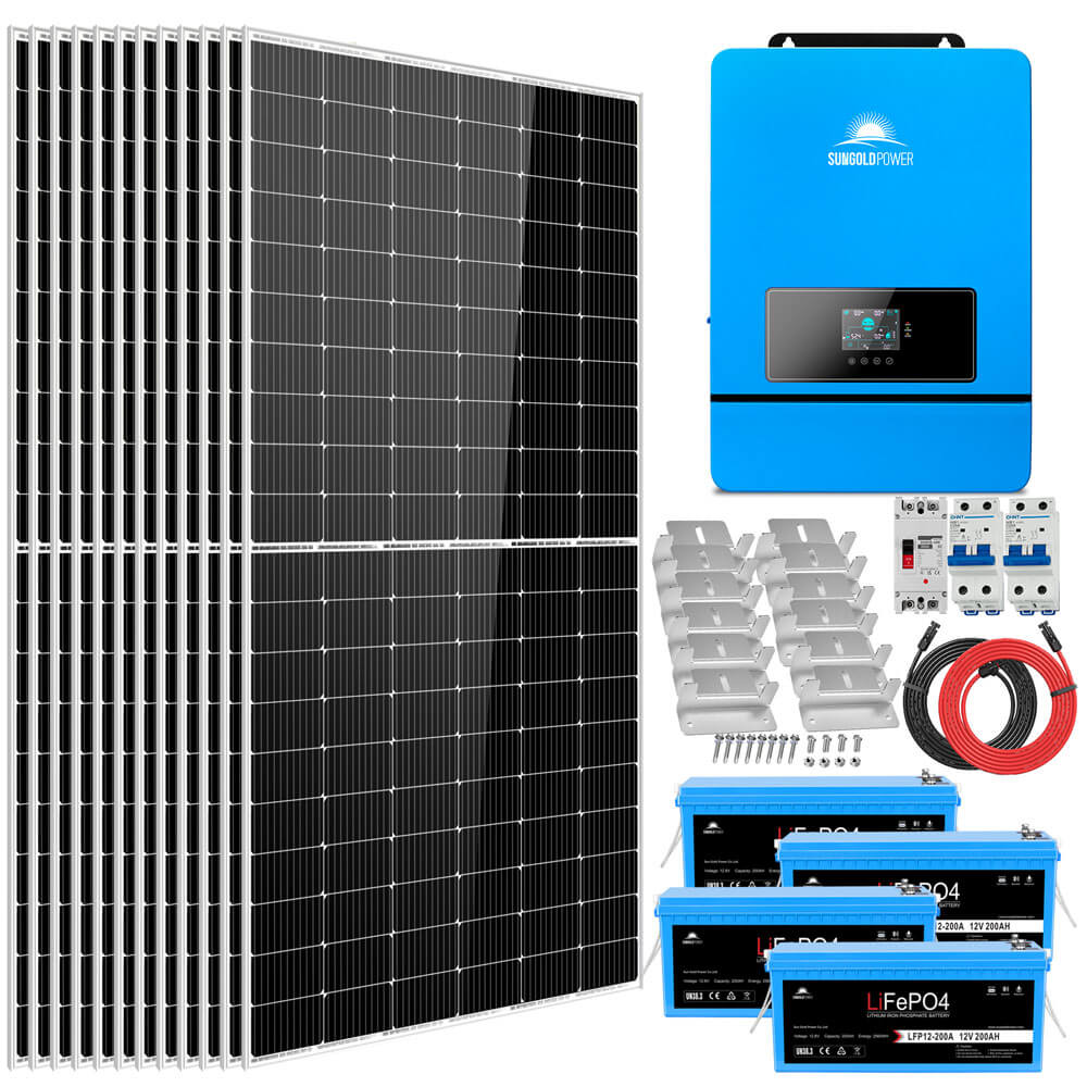 Complete off Grid Solar Kit 8000W 48V 120V/240V output 10.24KWH Lithium Battery 5400 Watt Solar Panel SGK-8MAX