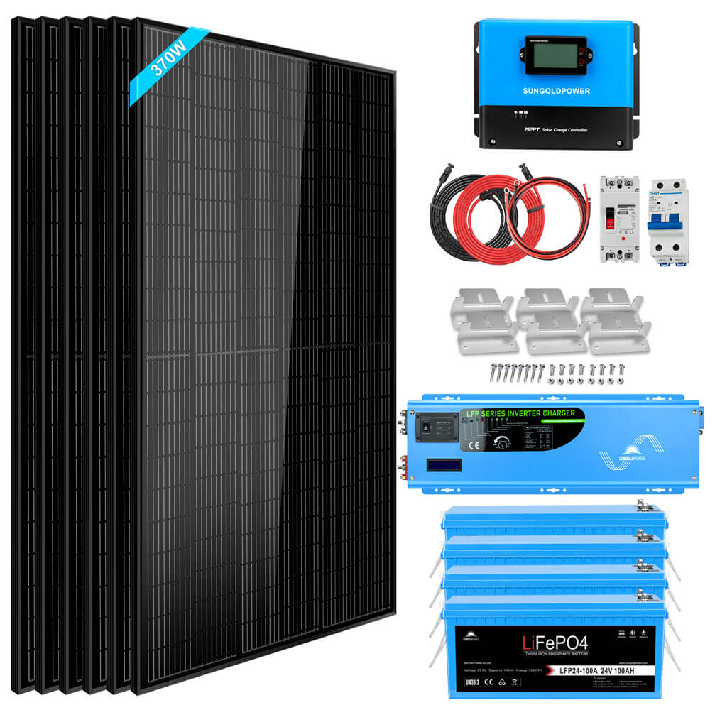 Off Grid Solar Kit 6000W 24/ 48VDC 120V/240V LifePO4 10.24KWH Lithium Battery 6 X 370 Watt Solar Panels SGK-PRO64/ SGK-PRO62
