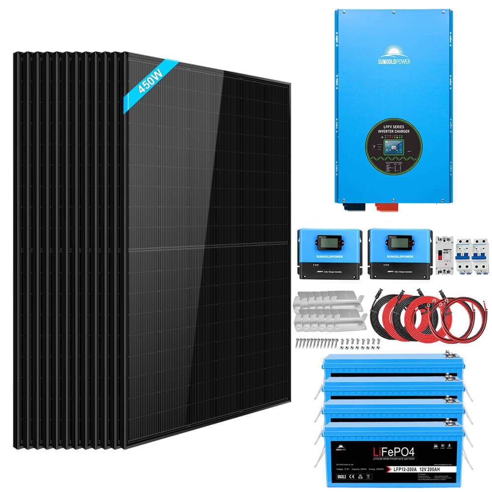 Complete off Grid Solar Kit 12000W 48V 120V/240V output 10.24KWH Lithium Battery 5400 Watt Solar Panel SGK-12MAX