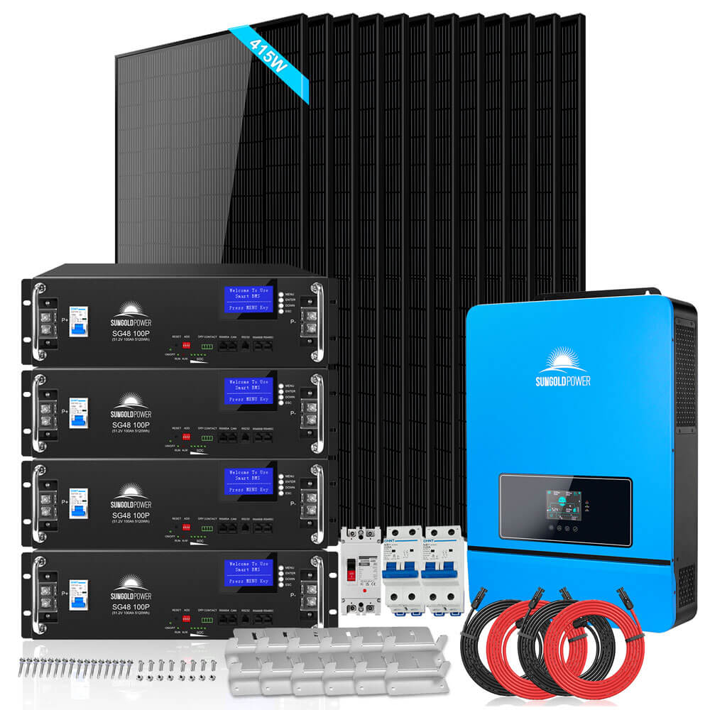 Off-Grid Solar Kit 6500W/ 8000W 48VDC 120V/240V LifePo4 10.24KWH-20.48KWH Lithium Battery 8 X 415 Watts Solar Panels SGR-8K10E